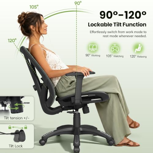 Image of Ergonomic Office Chair, Mesh Computer Desk Chairs with Adjustable Lumbar Support, 3D Armrests, Tilt Function, Comfy Wide Seat, Swivel Executive Work Task Chair for Company and Home