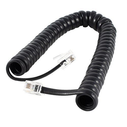 sourcing map Phone Cord for Landline, Telephone Handset Cable Coiled Wire RJ9 4P4C Connector, 2M 6.5Ft Length Uncoiled Phone Extension Cord Telephone Accessory for Use in Home or Office, Black