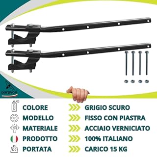 parpyon® Bracci Stendibiancheria da balcone esterno, Stendibiancheria da parete o ringhiera in ferro per filo per stendere il bucato prodotto 100% Italiano (Fisso c/piastra, Grigio scuro)