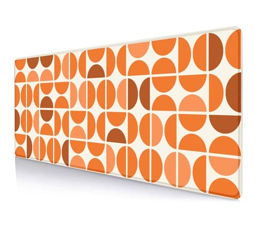 Orange Mid Century Desk Mat, Modern Boho Abstract Geometric Large Gaming Mouse Pad, Retro Art Colorful Pattern Mousepad, Cute Desktop Decor, Laptop Computer Pad, 31.5x11.8 Inch