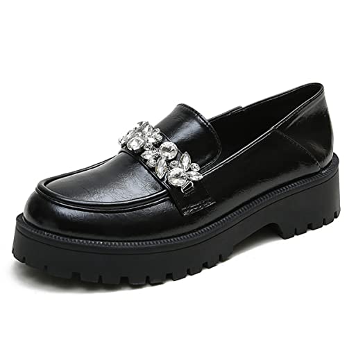 JOEupin Mocassins à talon épais pour femme en cuir verni avec métal, Noir 6, 40 EU Cover