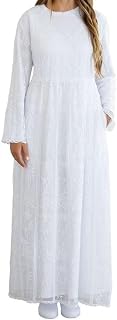 Women's White Pull Over Temple Dress | Easy Care| Floral Lace | Side Pockets | Full-Length | High Waist