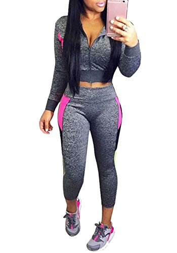 FOUNDO Women's Floral Tracksuit Jacket and Pants 2 Piece Sports Joggers Jog Set