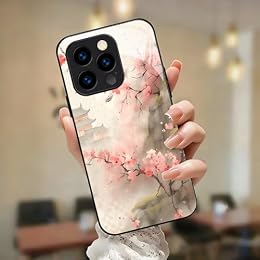Sinfucase for iPhone 14 Pro Case 6.1 inch Soft Ink Cherry Blossom Temple Glossy Hard Case, Scratch Proof, Elegant Lightweight, Serene Traditional Asian Style, Art Nature Fans