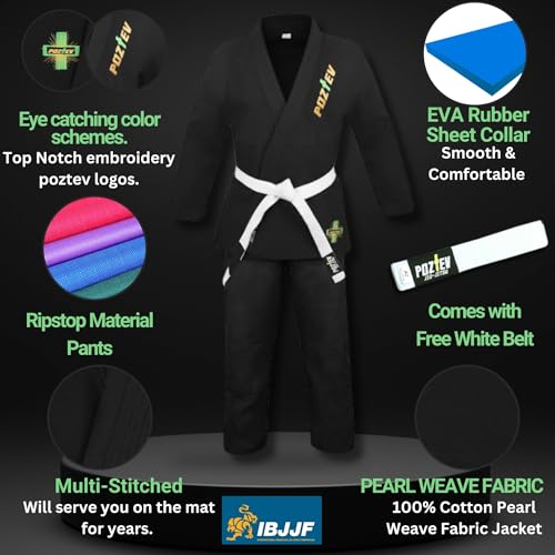 Poztev BJJ-GI-BLACK-A3 Brazilian Jiu Jitsu Gi For Men & Women Bjj Gi Grappling Kimonos Preshrunk Lightweight Fabric Martial Arts Training Uniform thumb #1