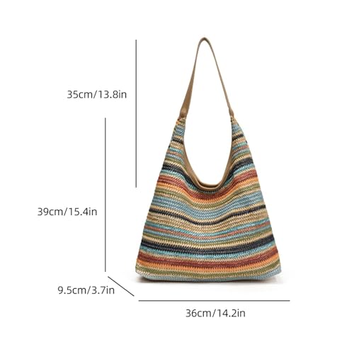 Bolso tote tejido de paja para mujer, estilo clutch con rayas, ideal para playa y viajes al aire libre miniatura 7