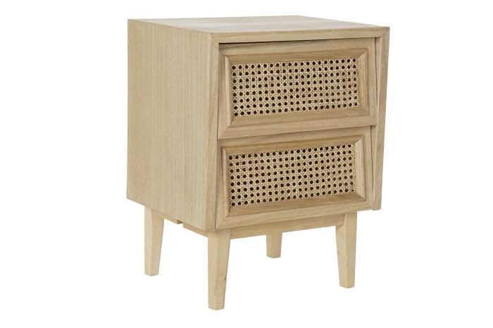 Table de chevet 2 tiroirs DRW en bois de qualité et cannage naturel pour un design raffiné