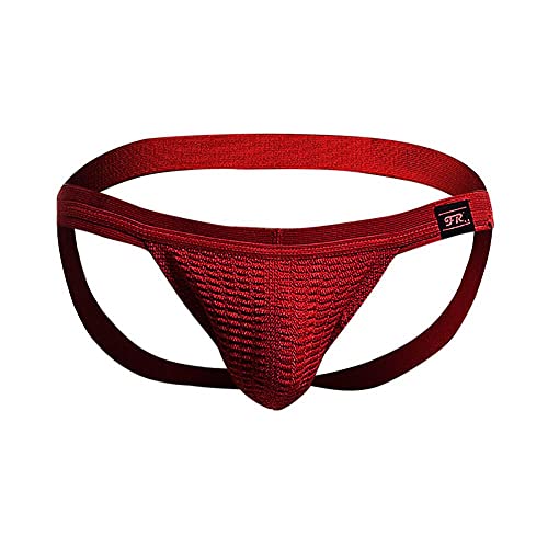 NEGJ Mens Jockstrap Breathable Mesh Cotton Jock Straps Male Underwear Briefs Low Rise Athletic Performance Supporters for Men Red