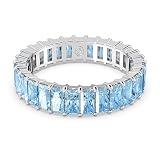 Swarovski Anillo Matrix, Corte baguette, Azul, Baño de Rodio (talla 60)