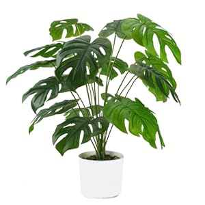 Laelfe Kunstpflanze Splitphilo im Topf, Künstliche Monstera Pflanze, Künstliche Pflanze Groß Tropical Splitphilo Pflanze Grün Fake Plant für Innen Außenbereich Zuhause Büro (23.6in)