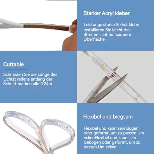 Meewata 6M Solar LED Strip Lights Outdoor Waterproof with Self Adhesive, 8 Mode with Remote Timer, Perfect for Deck, Patio, Pathways, Camping Decor, Warm White