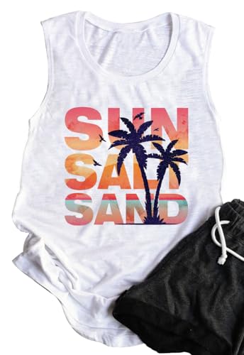 On Cruise Time Coconut Tree Tank Tops for Women Summer Vacation Sleeveless Shirts Casual Beach Praty Graphic Tees Vest (M, White-02)