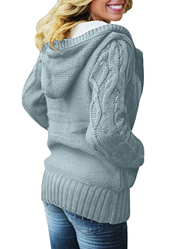 Dokotoo Women's Hooded Cable Knit Fleece Cardigan #TOP19