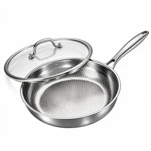 Image of Kiruoe 12 Inch Titanium Pan With Lid, Nonstick Titanium Pans for Cooking | Titanium Hammered Nonstick Frying Pan, PFAS/PFOA/PTFE Free, Induction, Oven Safe to 500°F, Dishwasher Safe