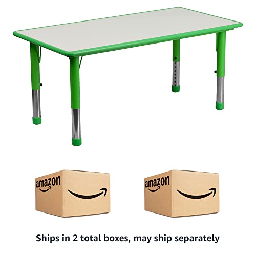 Flash Furniture Wren 23.625''W X 47.25''L Rectangular Green Plastic Height Adjustable Activity Table With Grey Top #TOP2