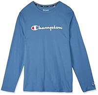 Champion Men's Script Long Sleeve Tee T Shirt, Denim Fade, Small UK