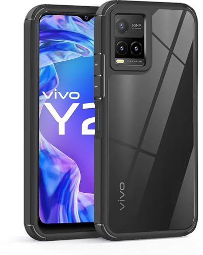 Image of SHINESTAR Ultra Slim Clear Back Cover for Vivo Y21 2021, Transparent Hybrid Hard Shell Plastic & Soft Silicone Rubber Bumper, Non-Yellow Acrylic Protective Cover for Vivo Y21 2021 - Black