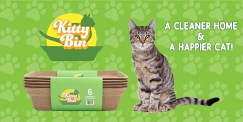 Kitty Bin Disposable Litter Boxes for Cats | Large Biodegradable Litter Box 17.5 x 4 x 10.5 Inches | Rabbit, Hampster,Guinea Pig Litter Box - 6 Count