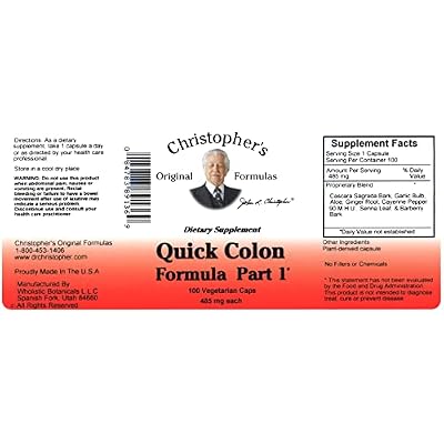 صيغ كريستوفر الأصلية Quick Colon Part 1 ، دعم صحة القولون ، 100 كبسولة نباتية