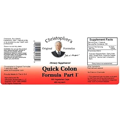 Christopher's Original Formulas Quick Colon Part 1, Colon Health Support, 100 Veg Caps