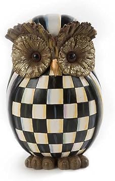 MACKENZIE-CHILDS Owl Statue, Black-and-White Courtly Check