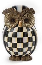 MACKENZIE-CHILDS Owl, Fall Owl Decor for Home, Black-and-White Courtly Check
