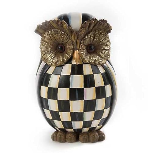 MACKENZIE-CHILDS Owl, Fall Owl Decor for Home, Black-and-White Courtly Check