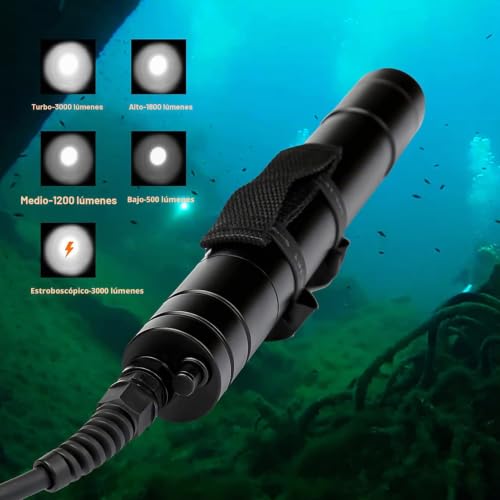 Linterna de buceo WD70 diseño dividido cable 3000 lúmenes submarina 4