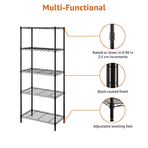 Amazon Basics 5-Shelf Multipurpose Adjustable Steel Garage Shelving Unit, Storage Rack for Kitchen, 200 lbs Per Shelf, Easy Assembly, 13.4"D x 23.2"W x 60"H, Black by Amazon Basics - Image 4