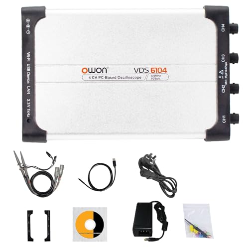 OWON VDS6104 USB PC Osciloscopio Virtual 4 Canales 100 MHz 1Gsa/s 8bits ADC Portable Type C Digital USB Oscilloscopes PC Osciloscopio, Compatible Con Protocolo SCPI Estándar, Compatible Con LabVIEW.