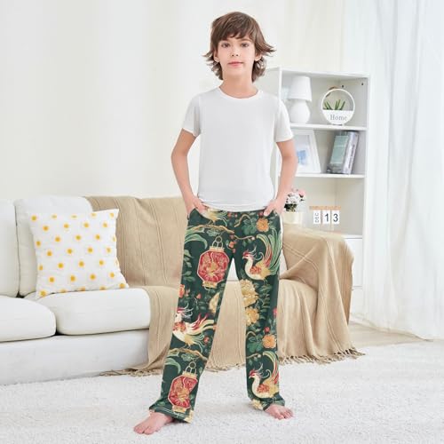 Lucky Bird Flowers Boys Long Pants Soft Trousers Elastic Waist Kids Lounge Bottoms with Pockets S-XL 5