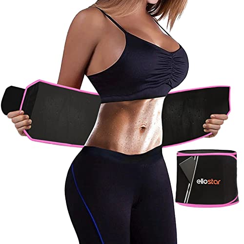 ellostar Waist Trimmer for Women & Men & Tummy Control Band Waistline Body Shaper Sauna Sweatband Sweat Shapewear (Pink with Zipper Pocket)