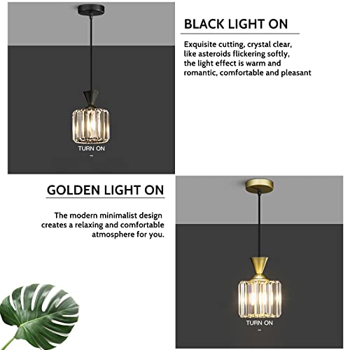Puresilks Black And Gold Crystal Chandelier Modern Pendant Light For Kitchen Island E27 Base Adjustable Hanging Pendant Lights Ceiling Light Fixture For Bedroom Living Room Bar Counter Porch (Black) #TOP1