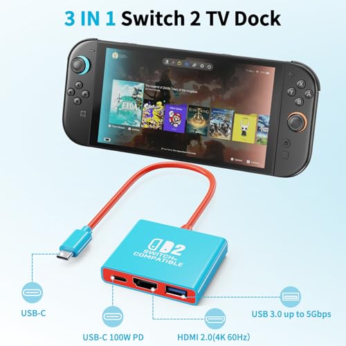 Switch 2 Dock Switch Docking Station for Nintendo Switch 2 (2025), Portable TV Docking Station Support with 4K@60Hz by Fliresy - Image 3