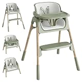 Mloong 4 in 1 Convertible Baby Highchair, Adjustable High Chairs for Babies and Toddlers, Easy Clean Feeding Chair with 5-Point Harness