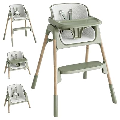 Mloong 4 in 1 Convertible Baby Highchair, Adjustable High Chairs for Babies and Toddlers, Easy Clean Feeding Chair with 5-Point Harness