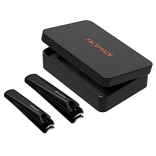 FACEMADE Nail Clippers Set - 2 Pack Premium Sharp Stainless Steel Fingernail & Toenail Clippers with Sturdy Travel Tin Case, Professional Manicure Kit Fingernail Tools for Nail Care (Black) - Thumbnail 2