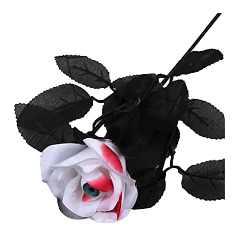 Liuyoyo Artificial Bloody Roses, Faux Black Roses Bundles Halloween Black Roses with Eyeballs, Fake Silk Rose Bouquets 16 In Halloween Roses Decor Cover