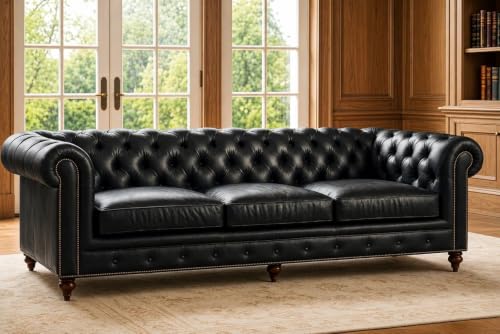 Image of Modern Classic Design Leatherette Luxury Chester Sofa Set with Button Tufted, Sofa for Living Room Home, Office, Living Room Set, Hotle and Lobby (Black, 3 Seater Sofa)