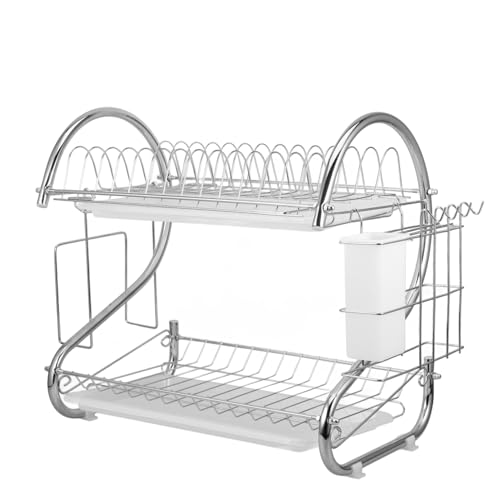 SOLUSTRE Kitchen Shelf Storage Drain Rack Drying Large Dishes Finishing Stand Silver