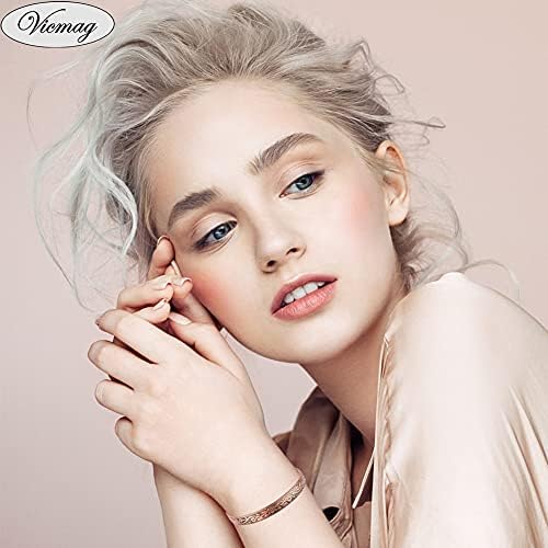 Vicmag Copper Magnetic for Women Men Ultra Strength Magnets 99.99% Solid Pure Copper Cuff Bangles Magnetic Field Therapy (Adjustable Size with Gift Box) (Copper Flower)