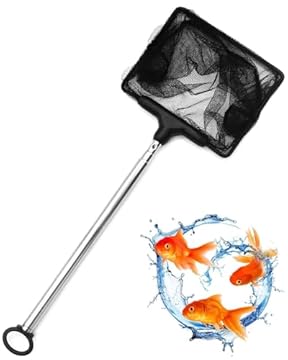 JUKOTA Rete da Pesca per Acquario 8 x 10 cm, Piccola Retino da Pesca Allungabile con Manico in Acciaio Inox, 275-505 mm Estensibile Retino Pesci Rossi, Antistrappo Guadino in Nylon per Acquario