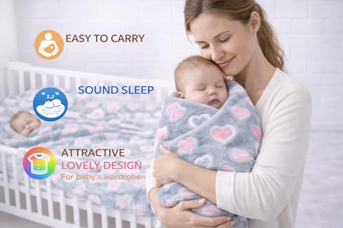 Image of First Kick Luxury Soft Baby Blanket Combo Pack of 100 x 75 cm Premium Fleece Newborn Swaddle Wrap | Baby Bath Towel All Season Blanket for 0-12 Months Crib Stroller Travel Use