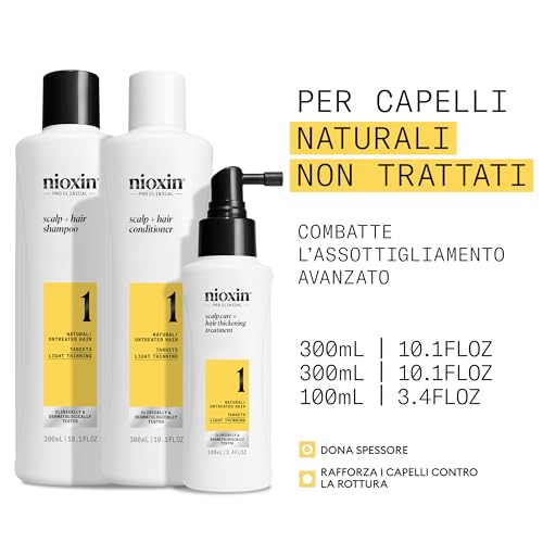 Nioxin Scalp + system zagęszczania włosów, 1 zestaw do trefazy - do włosów naturalnych z łagodnym przerzedzaniem - szampon, odżywka i pielęgnacja skóry głowy (300 + 300 + 100 ml)