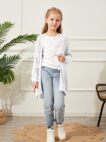 Misassy Girls Open Front Knit Batwing Sheer Cardigans Summer Boho Lightweight Long Sleeve Kimono Long Sweater White #TOP2