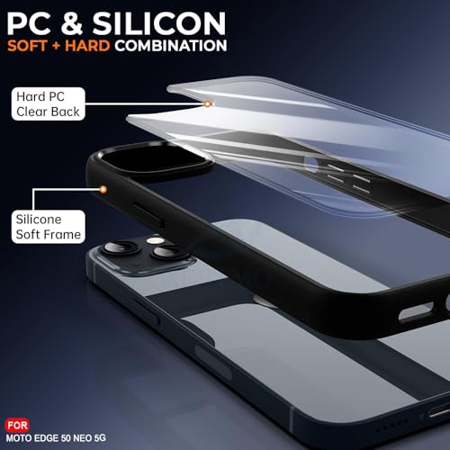 Image of AESTMO Motorola Moto Edge 50 Neo 5G Back Cover | 360 Protection | Crystal Clear Hard Back Transparent | Bumper Case for Motorola Moto Edge 50 Neo 5G (PC+TPU, Black Bumper)