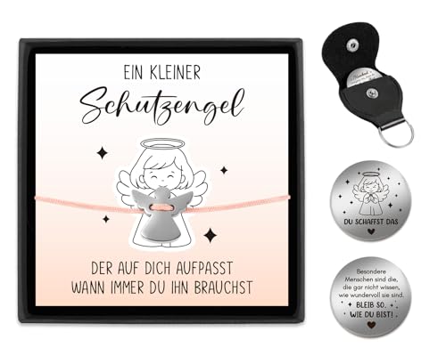 TUZELIYA Schutzengel Armband, Glücksbringer Engel Armband mit Geschenkbox & Glücksmünze, als Geschenk zu Taufe Erstkommunion Kommunion Konfirmation Geburtstag für Mädchen Junge, Champagner