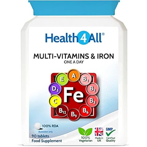 Multivitamins & Iron One a Day 90 Tablets . 100% RDA. Made in The UK by Health4All Cover