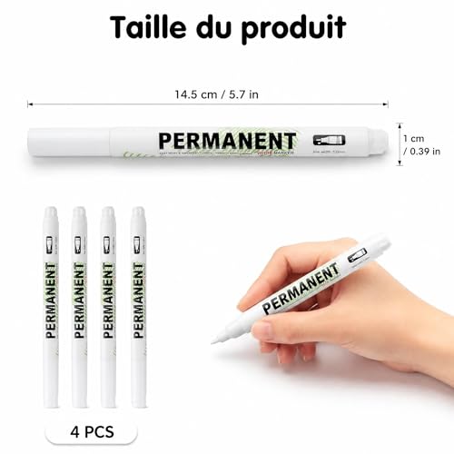 tsejitxin Marqueur Blanc Permanent, 4 Pièces, Pointe Fine 1,0 mm – vue 2