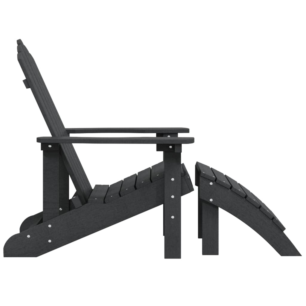 Silla de jardín Adirondack con reposapiés de HDPE antracita, resistente a la intemperie, con amplios reposabrazos y respaldo alto, reposapiés desmontable, fácil de limpiar, soporta hasta 110